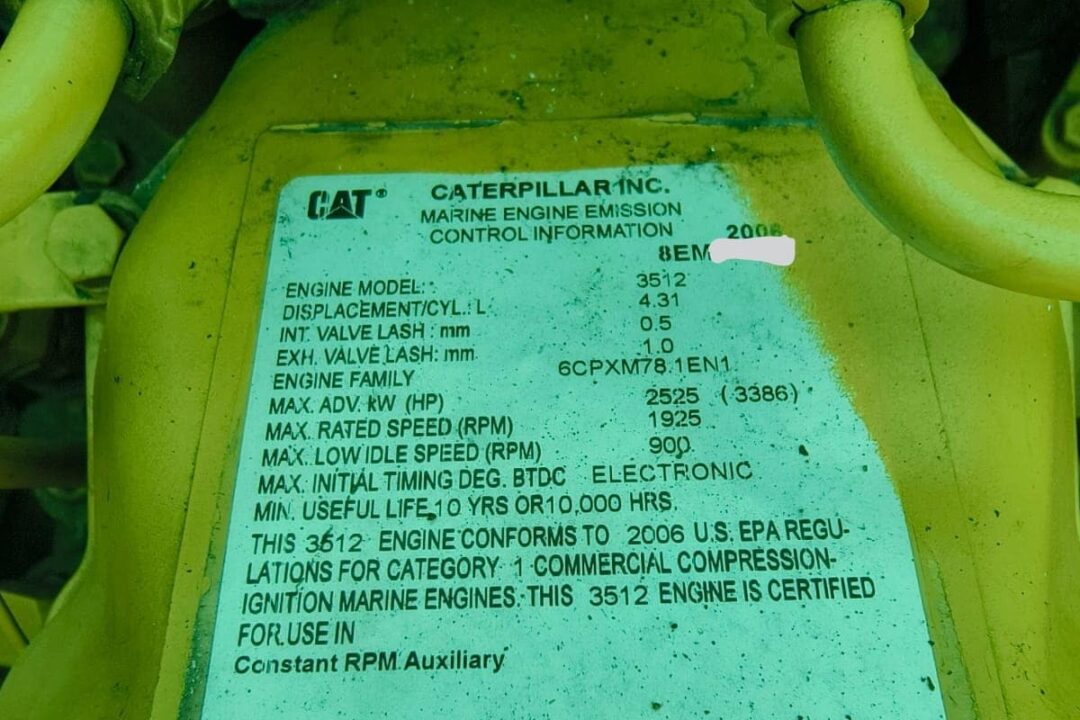 Single Caterpillar 3512 Marine Auxiliary Genset w low hours